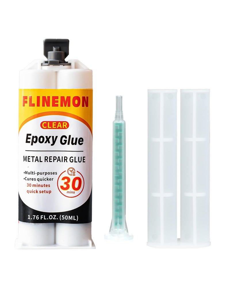 Flinemon Clear Epoxy Glue, Waterproof Epoxy Resin Adhesive, Liquid Welding Heavy Duty, Industrial-Strength Adhesive for Repairing Plastic, Ceramic, Wood, Stone, Metal, Stainless Steel, 1.76 oz - Image 1